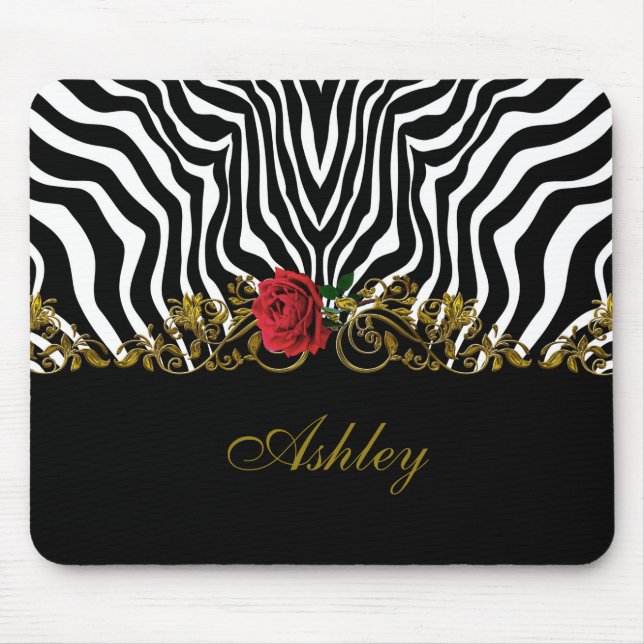 Abstrakt Zebra Flower Red Black White Guld Musmatta (Framsidan)