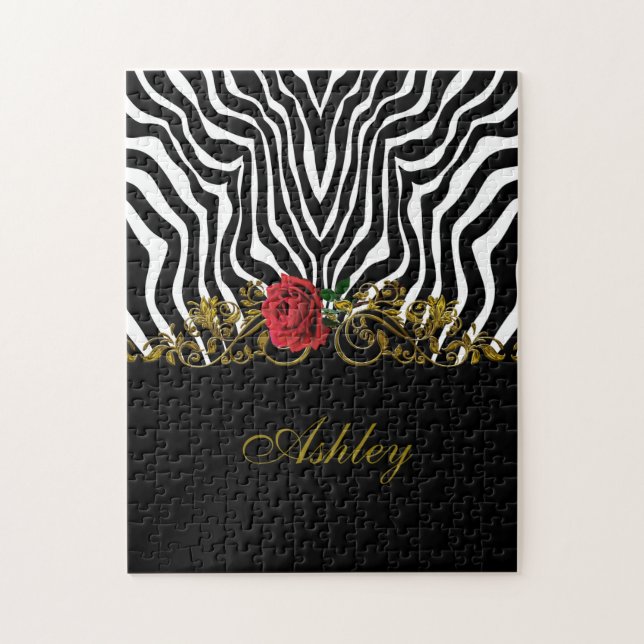 Abstrakt Zebra Flower Red Black White Guld Pussel (Vertikal)