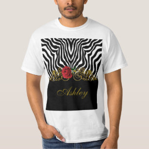 Abstrakt Zebra Flower Red Black White Guld T Shirt