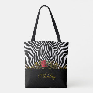 Abstrakt Zebra Flower Red Black White Guld Tygkasse