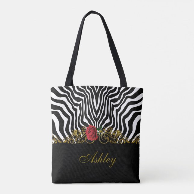 Abstrakt Zebra Flower Red Black White Guld Tygkasse (Baksida)