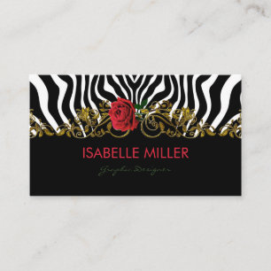 Abstrakt Zebra Flower Red Black White Guld Visitkort
