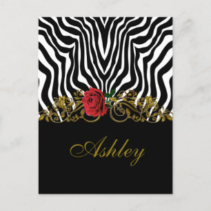 Abstrakt Zebra Flower Red Black White Guld Vykort