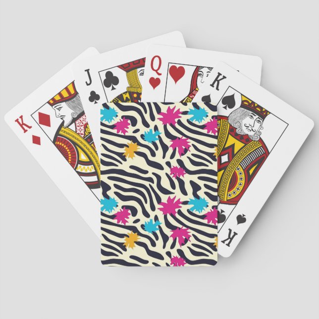 Abstrakt Zebra ränder med Löv Paint Stänk Casinokort (Baksidan)