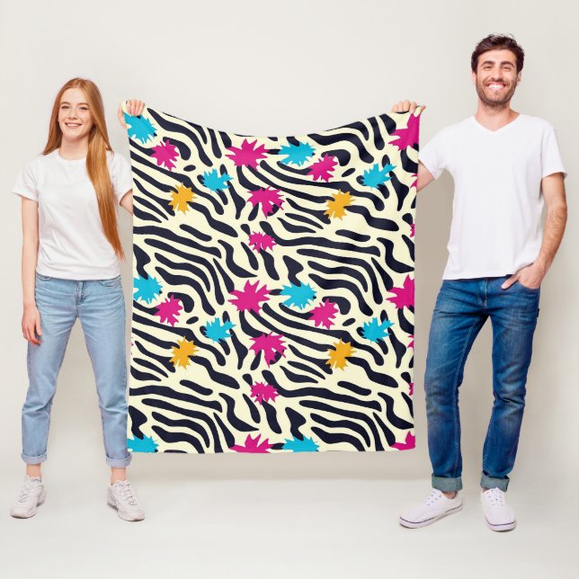 Abstrakt Zebra ränder med Löv Paint Stänk Fleecefilt (På plats)