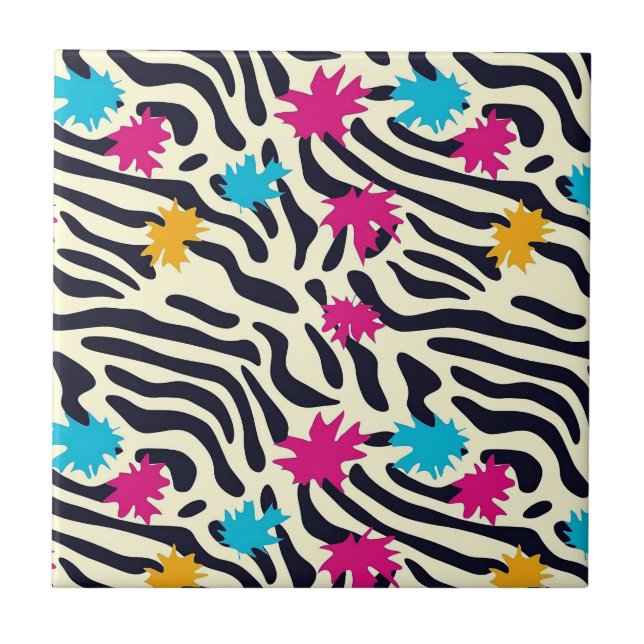 Abstrakt Zebra ränder med Löv Paint Stänk Kakelplatta (Framsidan)
