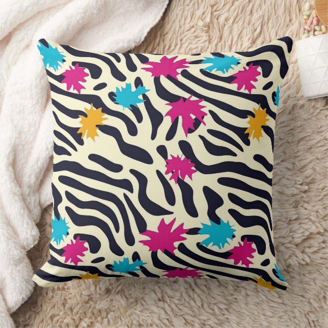 Abstrakt Zebra ränder med Löv Paint Stänk Kudde (Filt)