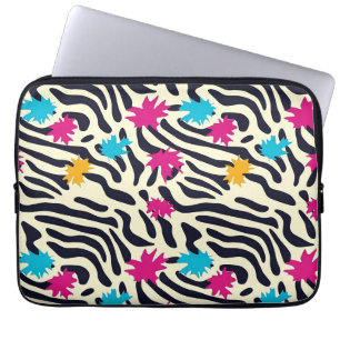 Abstrakt Zebra ränder med Löv Paint Stänk Laptop Fodral