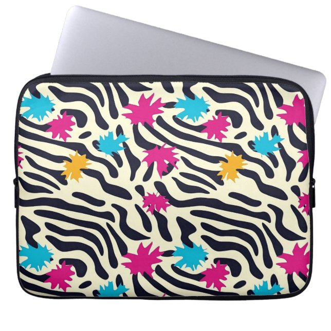 Abstrakt Zebra ränder med Löv Paint Stänk Laptop Fodral (Framsidan)