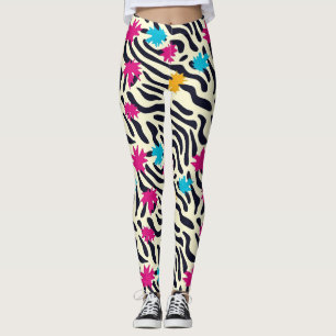 Abstrakt Zebra ränder med Löv Paint Stänk Leggings