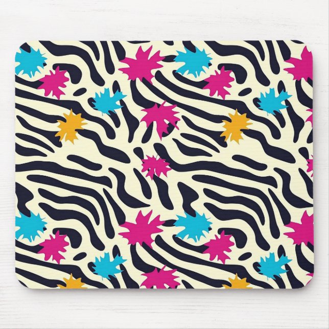 Abstrakt Zebra ränder med Löv Paint Stänk Musmatta (Framsidan)