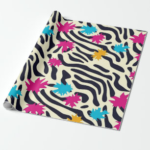 Abstrakt Zebra ränder med Löv Paint Stänk Presentpapper