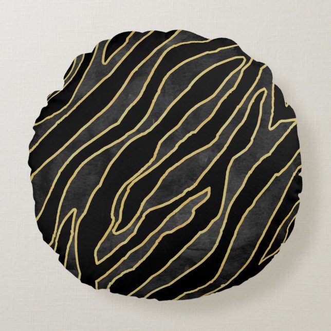 Abstrakt zebra strimlad. Djurtrycksillustration  Rund Kudde (Framsidan)