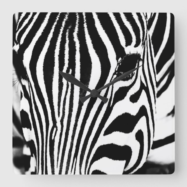 Abstrakt Zebra, svart och vitt huvudfoto Fyrkantig Klocka (Framsida)