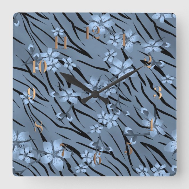Abstrakt zebra-tiger läderblommor fyrkantig klocka (Framsida)