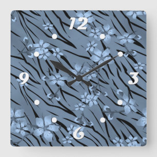 Abstrakt zebra-tiger läderblommor fyrkantig klocka