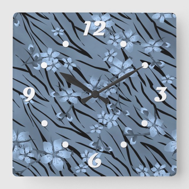 Abstrakt zebra-tiger läderblommor fyrkantig klocka (Framsida)