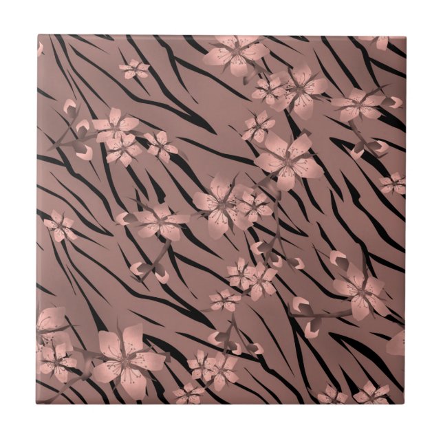 Abstrakt zebra-tiger läderblommor kakelplatta (Framsidan)