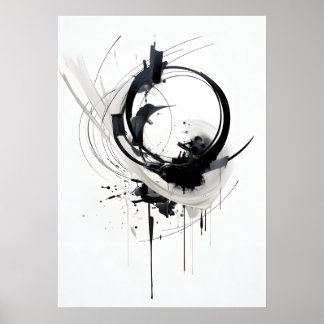 Abstrakt Zen Circle Black and White Poster