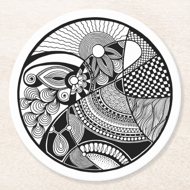 Abstrakt Zendala cirklar på Underlägg Papper Rund (Framsidan)