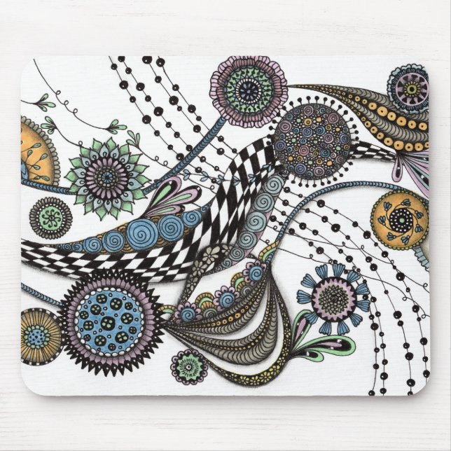 Abstrakt Zentangle Blommig Arbetsmatsduk Musmatta (Framsidan)
