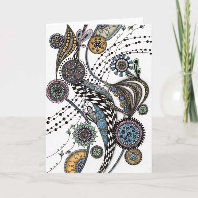 Abstrakt Zentangle Blommig Konst Tom Notkort Kort (Framsida)