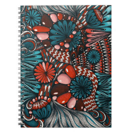 Abstrakt Zentangle Teal och Coralröd Spiral Anteck Anteckningsbok