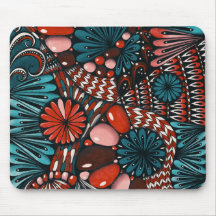Abstrakt Zentangle Teal och Korallröd Musmatta
