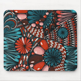 Abstrakt Zentangle Teal och Korallröd Musmatta