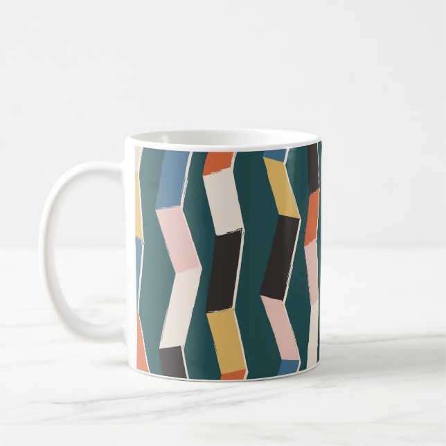 Abstrakt zig zag sömlös mönster,handmålat irr kaffemugg (Vänster)