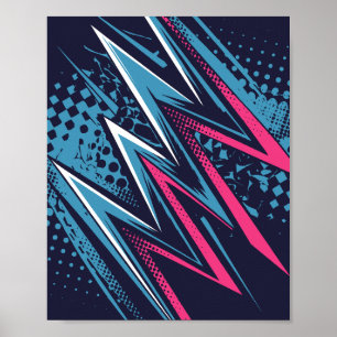 Abstrakt Zigzag Design i cyan och Bright Rosa Poster