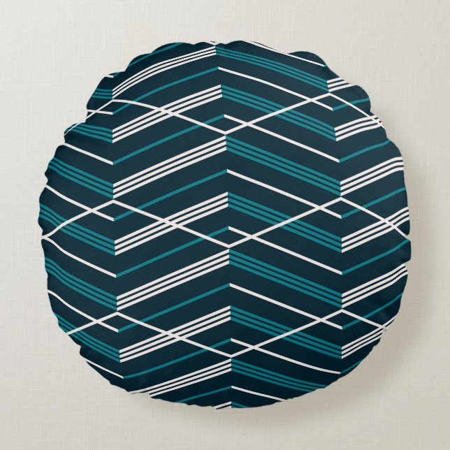 Abstrakt zigzag: elegantens geometriska vintage. rund kudde (Framsidan)