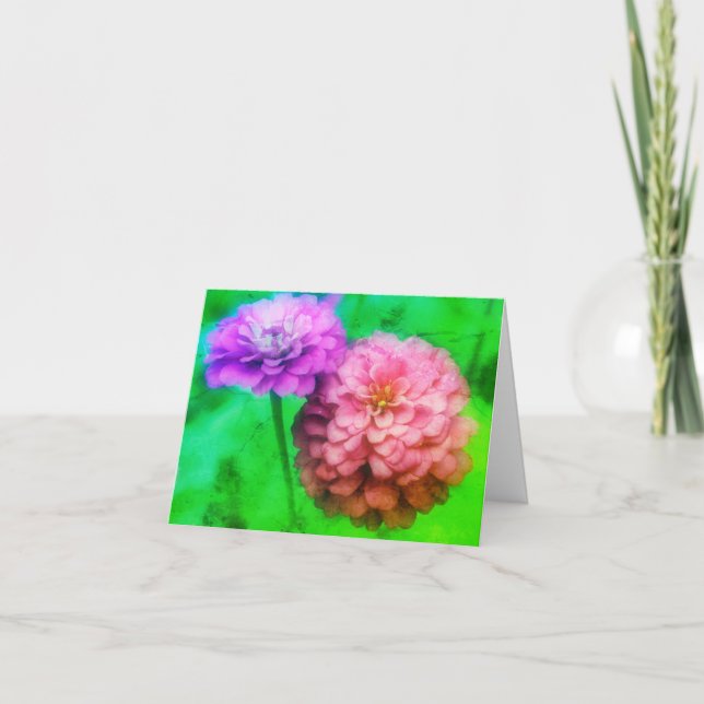 Abstrakt Zinnia Flowers Note Card Tack Kort (Framsida)
