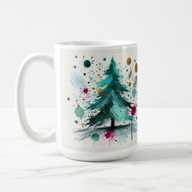Abstrakta akvarell julgranar kaffemugg (Vänster)