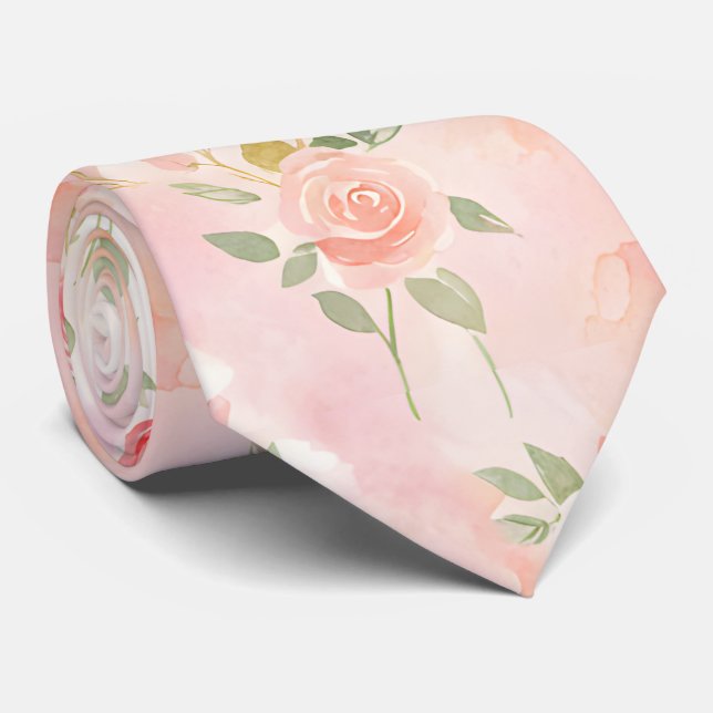Abstrakta akvarell små persikofärgade rosa blommor slips (Rullad)