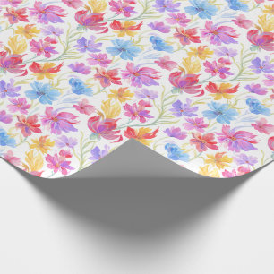 Abstrakta akvarellstilsblommor rosa blått gult presentpapper