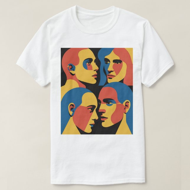 Abstrakta Ansikten Grid Konsttryck, Människans Ans T Shirt (Design framsida)