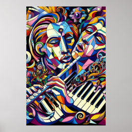 Abstrakta ansikten och instrument poster