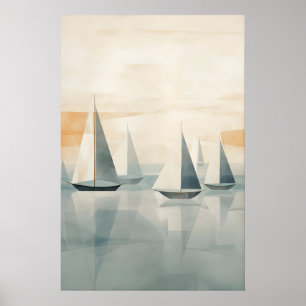 Abstrakta Båtar på Lugnt Hav - Modern Nautiluskons Poster