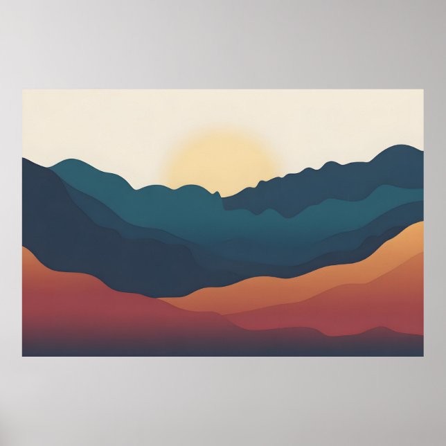 Abstrakta bergslager i djupblått och orange poster (Framsidan)