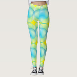 Abstrakta Blå Gula Cirklar Tvålbubblor Mönster Leggings
