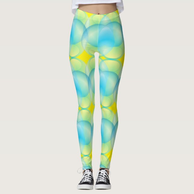 Abstrakta Blå Gula Cirklar Tvålbubblor Mönster Leggings (Framsida)