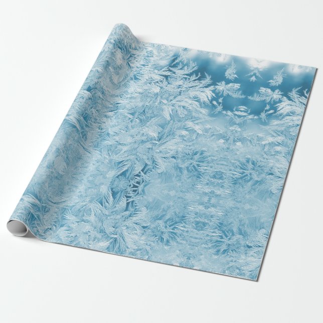 abstrakta blåa fjädrar och snöflingor presentpapper (Utrullad)