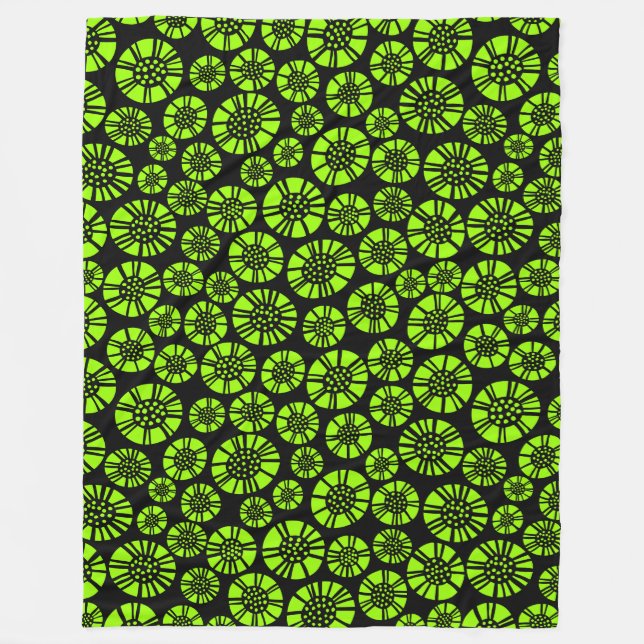 Abstrakta blommor 031023 - Chartreuse på svart Fleecefilt (Framsidan)