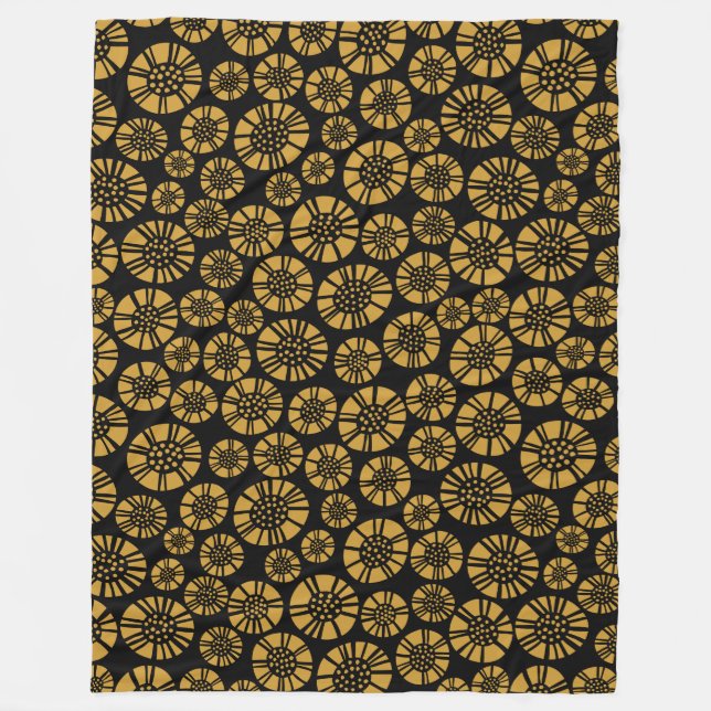 Abstrakta blommor 031023 - Guld på svart Fleecefilt (Framsidan)