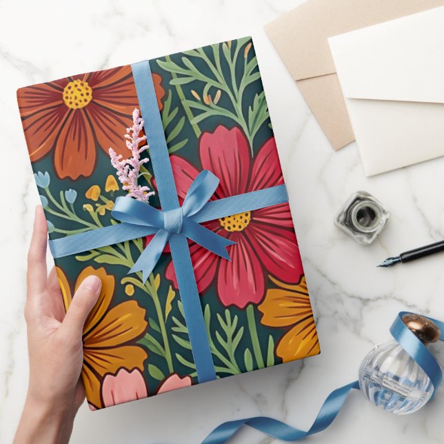 Abstrakta blommor fjärilar inslagspapper presentpapper (Gifting)
