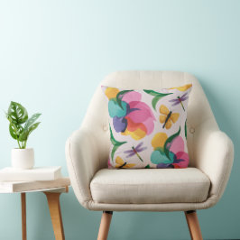 Abstrakta blommor och fjärilar pastell kudde