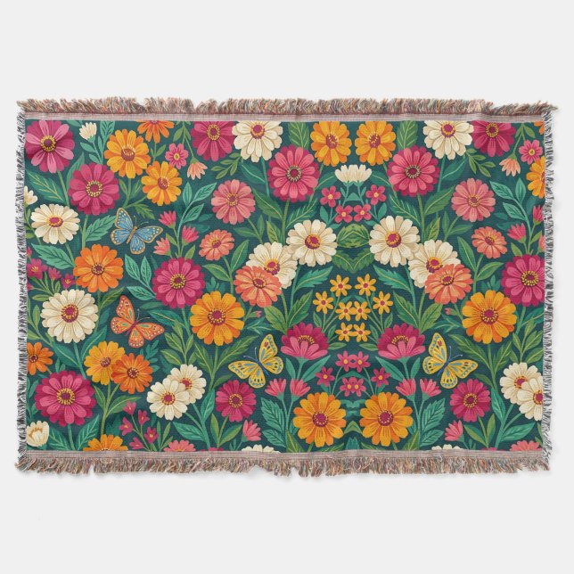 Abstrakta blomsterzinnior fjärilar filtar (Framsidan)