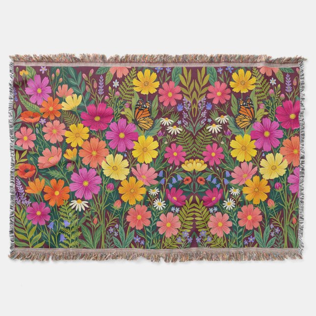 Abstrakta Boho Blommor Cosmos Fjäril Filtar (Framsidan)
