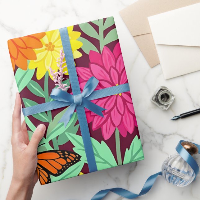 Abstrakta Dahlias Fjärilar Presentpapper (Gifting)